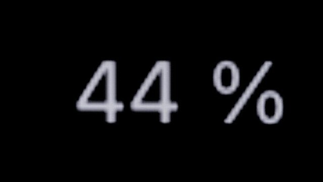 Timelapse - counting from 0 to 100 percent, smartphone battery level indicator - close up macro view of gadget display, screen, black background. Abstract, technology, power and time lapse concept