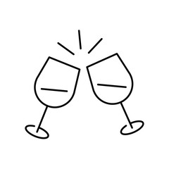 Two wine glasses in a linear style. Vector icon illustration isolated on white background
