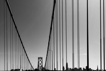 crossing the bay by using the toll bay bridge in San Francisco