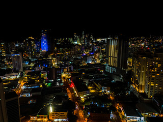Fototapeta na wymiar Beautiful aerial view of Panama City, and its skyscrapers - Panama City night lights - Sunset