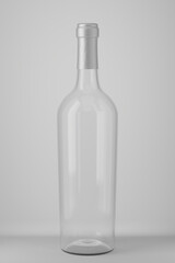 Transparent bottle of wine on a gray background. 3d render.