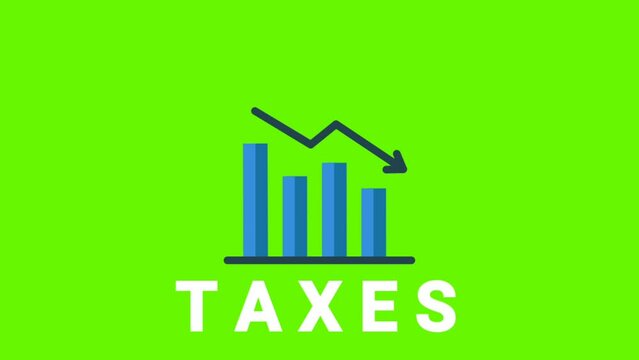 business graph with arrow graph and down arrow for showing taxes down
