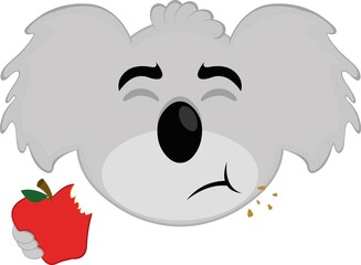 Vector illustration of the face of a cartoon koala bear eating an apple