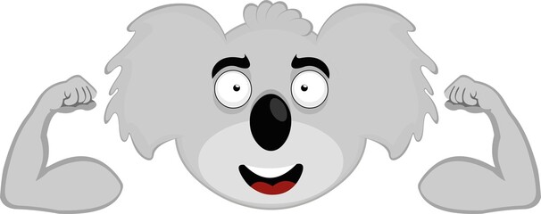 Vector illustration of the face of a cartoon koala bear showing the biceps