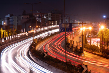 Albania, Tirana city night, road, traffic car, car light road