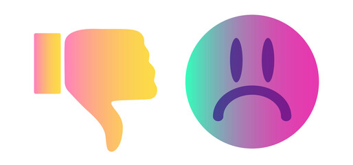 Vector set icons of dislike button. Vector set  banners of human hand and negative face in trendy colors.