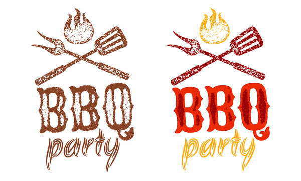 Vector illustration of flame for BBQ party. Vector set emblems for BBQ with fire on isolated bacground.