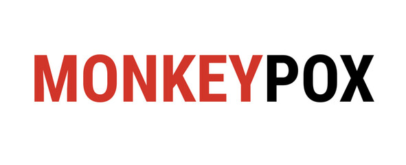 A banner with the monkey pox logo. Monkey pox virus outbreak pandemic design 