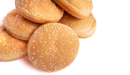 Fresh hamburger buns with sesame seeds. Bread with sesame seeds.