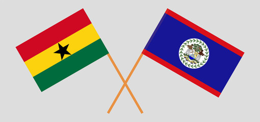 Crossed flags of Ghana and Belize. Official colors. Correct proportion