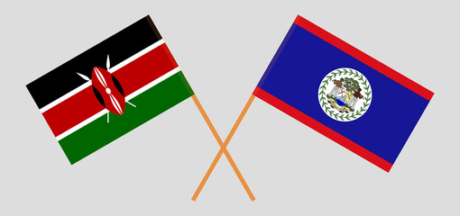 Crossed flags of Kenya and Belize. Official colors. Correct proportion