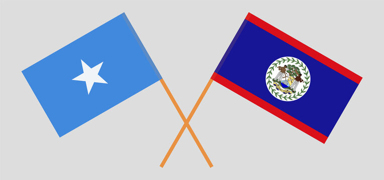 Crossed flags of Somalia and Belize. Official colors. Correct proportion