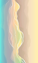 Abstract ocean waves and a sandy beach. Vector illustration for a design with a summer theme. Neon waves
