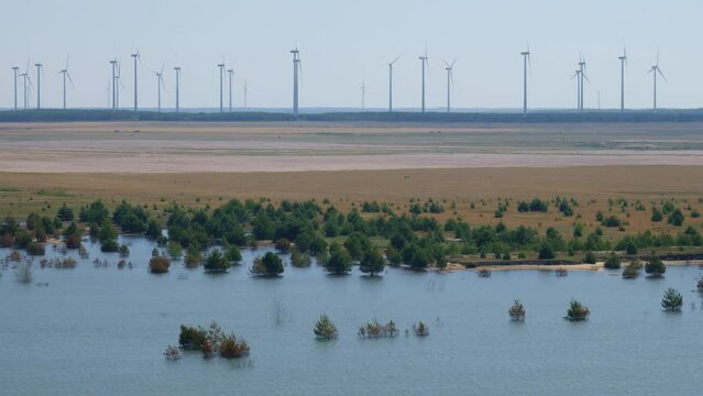 Open cast mine Cottbusser Ostsee with wind park