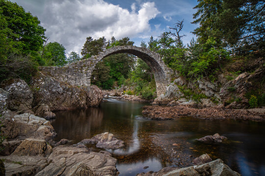 The old packhorse bridge across the River Dulnain at Carrbridge was built in 1717. One of the most iconic visitor attractions in the Cairngorms.