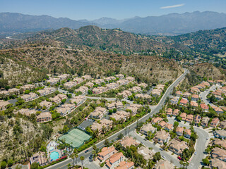 Glendale, California, USA – June 30, 2022: Aerial Drone View of Glendale City, CA around Rancho San Rafael with Camino San Rafael Street
 - obrazy, fototapety, plakaty