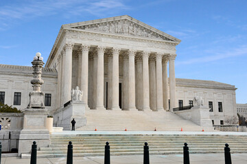 Steps leading up to the supreme court building entrance in the capital of Washington D.C., United...