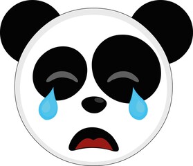 Vector illustration of the face of a cartoon panda bear with a sad expression, crying and tears falling from his eyes