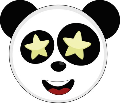 Vector illustration of the face of a cartoon panda bear with stars in the eyes