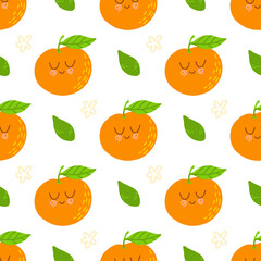 Mandarins seamless pattern for print, textile, fabric. Modern hand drawn stylized citrus fruits background