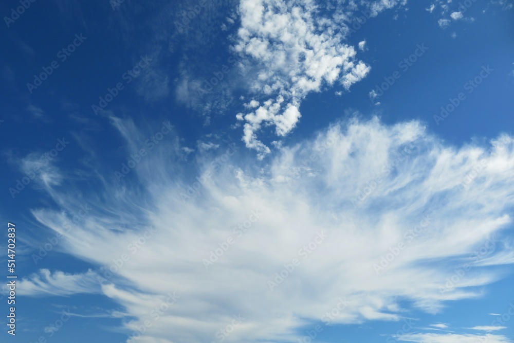 Wall mural blue sky with beautiful bif cirrus cloud, natural background