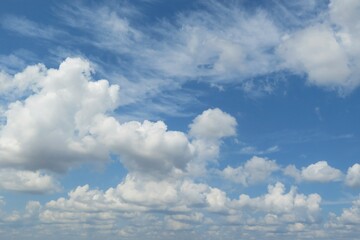 Fototapeta na wymiar Beautiful fluffy clouds in blue sky, natural background
