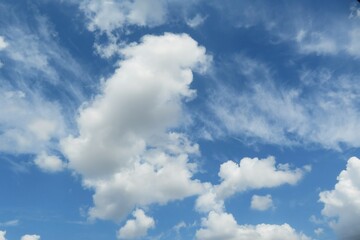 Beautiful fluffy clouds in blue sky, natural background
