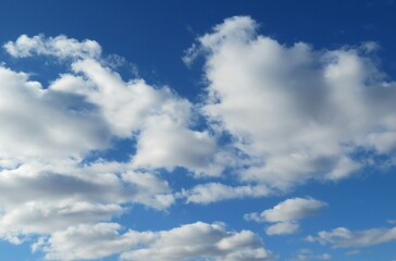 Beautiful fluffy clouds in blue sky, natural background