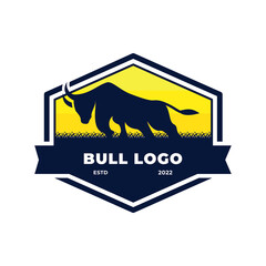 bull sun logo design, buffalo animal logo mascot