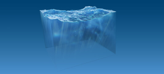 Save Water conceptual box on blue gradient background