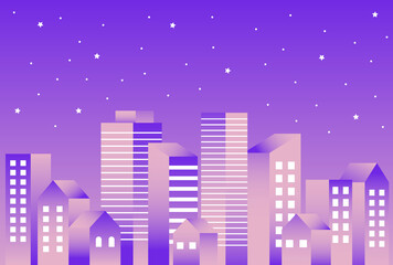 Naklejka premium 背景素材_シンプルなビル街_グラデーション_夜空