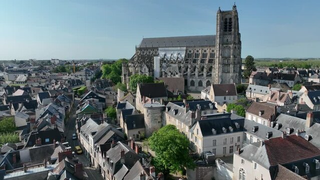 Aerial view of the medieval city of Bourges in Central France with Gothic masterpiece St. Etienne 