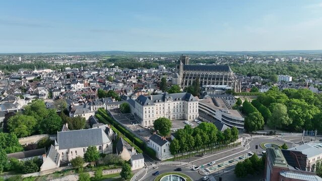 Aerial view of the medieval city of Bourges in Central France with Gothic masterpiece St. Etienne 