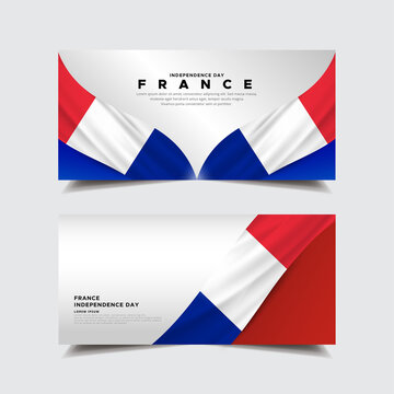 Collection of france independence day design banner. France independence day with wavy flag vector.