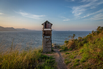 old observation booth on the beach