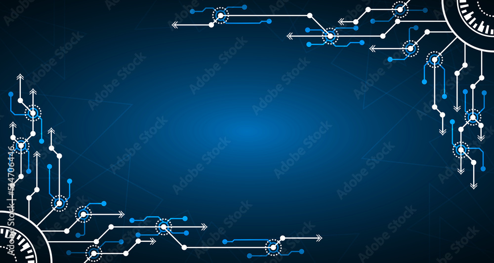 Wall mural Blue vector background with rings, light lines. Futuristic technology style decoration design with triangular structure.EP.20