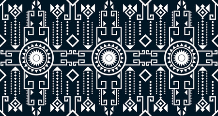 Abstract ethnic geometric print pattern design repeating background texture in black and white. EP.15 - obrazy, fototapety, plakaty