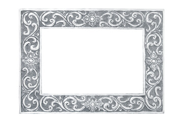 Silver carved picture frame isolated over white with clipping path.