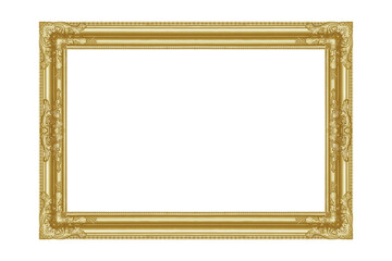The antique gold frame isolated on white background with clipping path include for design usage purpose.