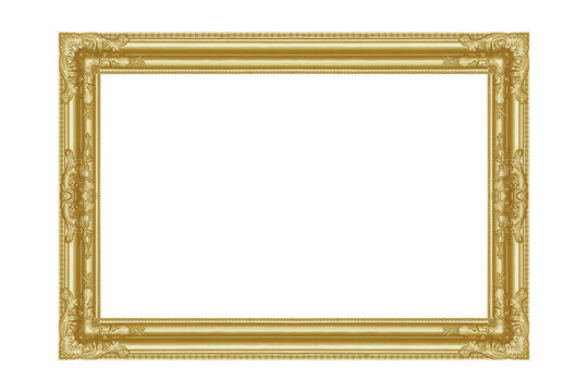 The antique gold frame isolated on white background with clipping path include for design usage purpose.