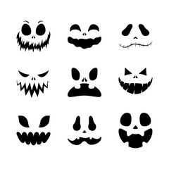 Set of scary smiling faces for Halloween. Vector flat style illustration for design poster, banner, print