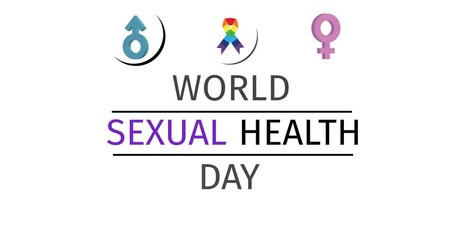 Animation of world sexual health day text and icons on white background
