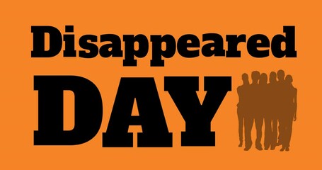 Animation of disappeared day text and people silhouettes on orange background