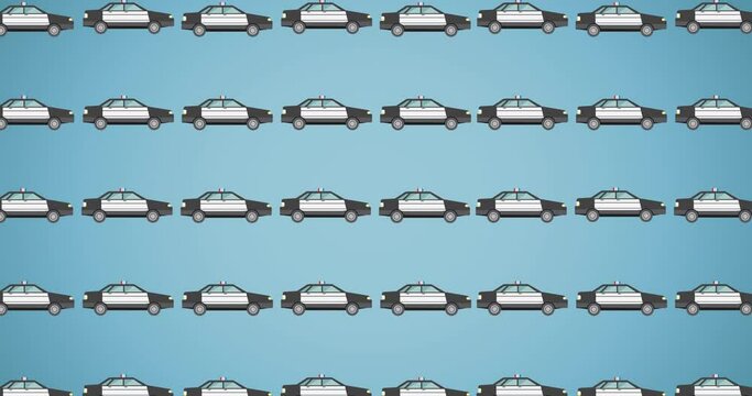 Animation Of Multiple Police Car Icons On Blue Background