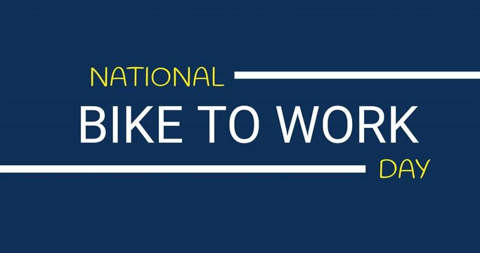 Animation of national bike to work day text on blue background - Powered by Adobe