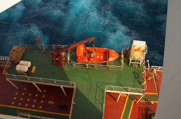 Rescue boat of a merchant ship at sea