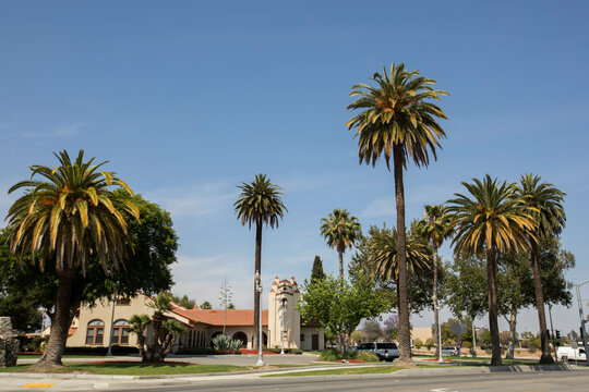 Daytime view of the historic downtown area of Perris, California, USA, a city in the Inland Empire.