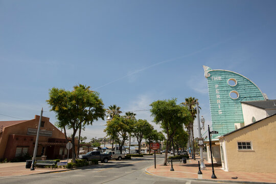 Perris, California, USA - June 6, 2022: Afternoon light shines on the historic downtown district of Perris.