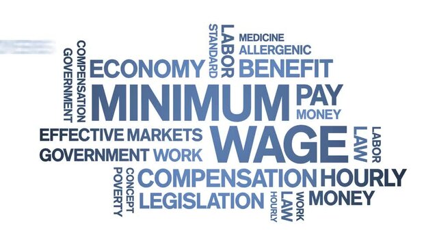 Minimum Wage Animated tag word cloud;text design animation kinetic typography seamless loop.