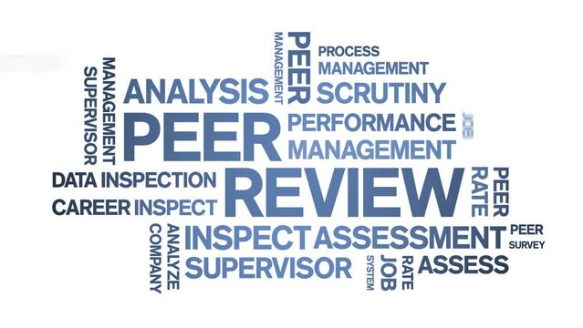Peer Review animated tag word cloud;text design animation kinetic typography seamless loop.